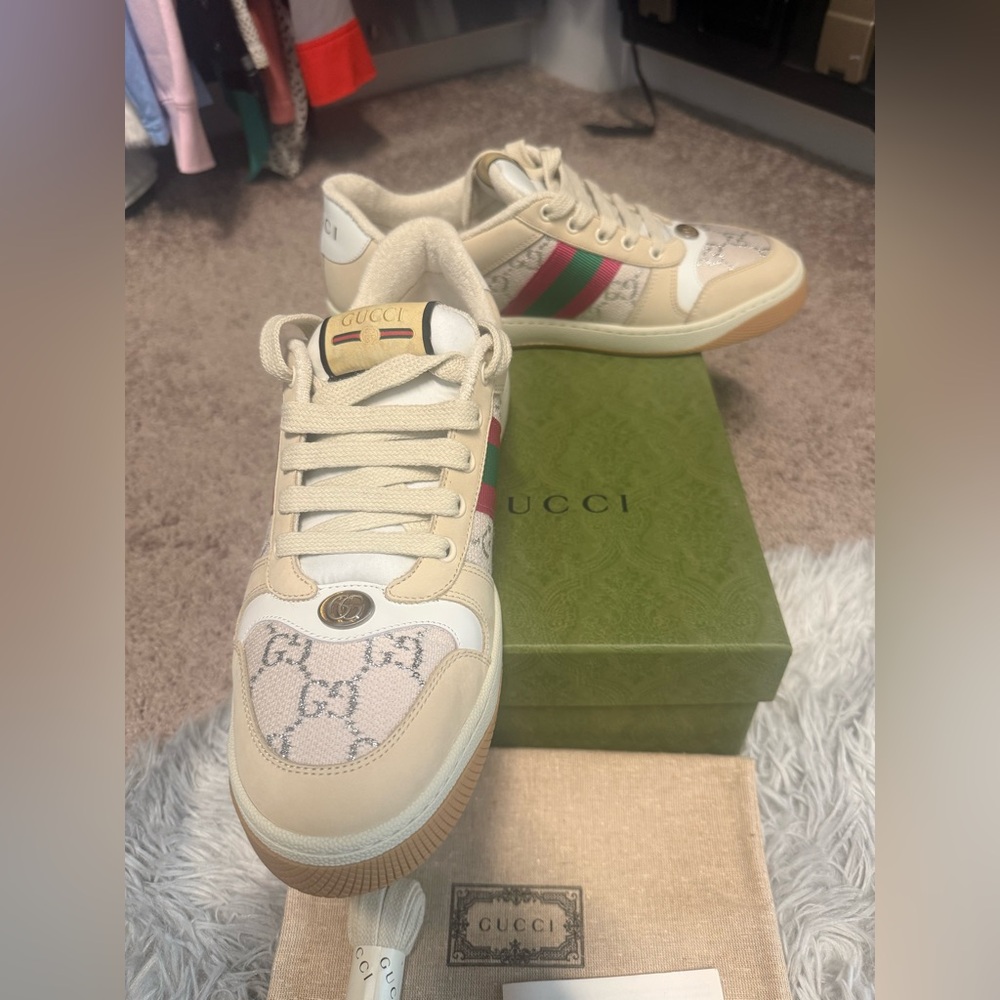 Brand New in Box!!!! Gucci Screener Sneakers GG Canvas with Web Stripe / Size 42